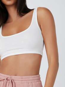 SHEIN BASICS Double Scoop Neck Solid Crop Tank Top - White - View 5