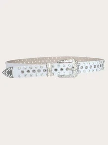 Cinturón con hebilla decorada con rhinestones para fiestas, escuela, otoño, Halloween - Blanco - Ver 1