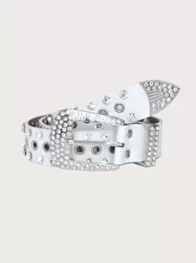 Cinturón con hebilla decorada con rhinestones para fiestas, escuela, otoño, Halloween - Blanco - Ver 5