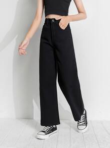 SHEIN Tween Girl Basic Loose Wide Leg Jeans For Daily Wear Summer Holiday - Black - View 3