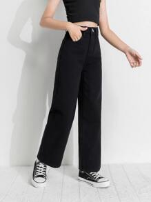 SHEIN Tween Girl Basic Loose Wide Leg Jeans For Daily Wear Summer Holiday - Black - View 5