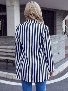 Blazer de rayas de cuello con solapa con botones - Azul y blanco - Ver 2