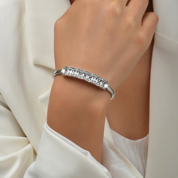 

18K Gold Plated Rhinestone Decor Bracelet, Silver