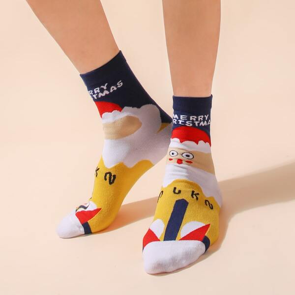 

Christmas Santa Claus Print Crew Socks, Multicolor