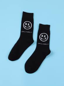 Men Letter Graphic Crew Socks - Black - View 1