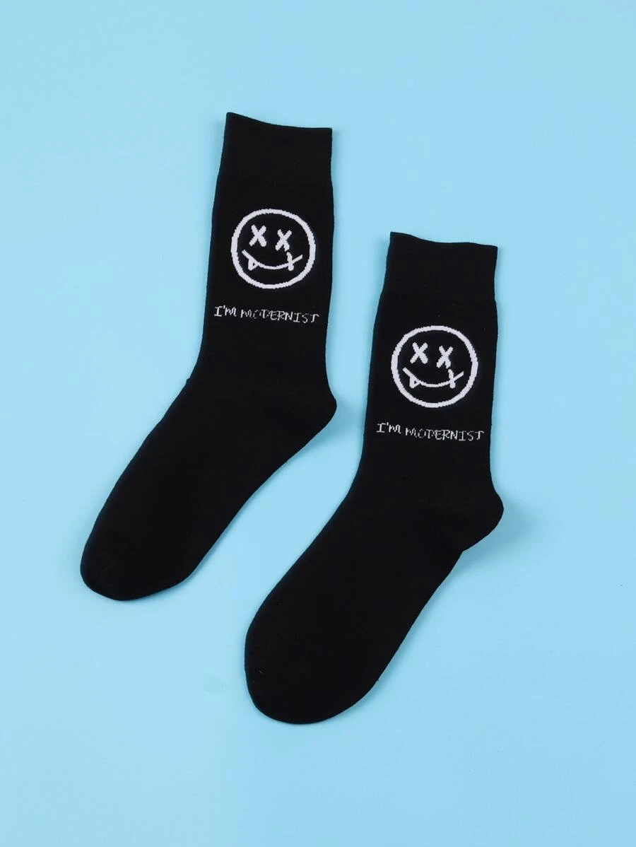 Men Letter Graphic Crew Socks - Black - View 1