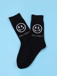 Men Letter Graphic Crew Socks - Black - View 2