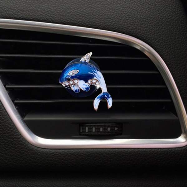 

Rhinestone Decor Dolphin Design Car Air Outlet Clip, Blue