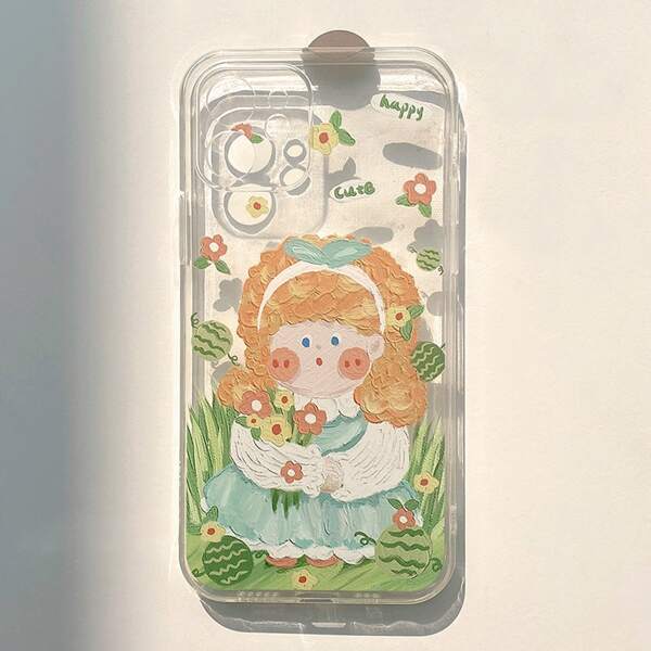 

Cartoon Girl Clear Phone Case, Multicolor