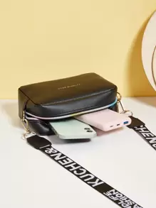 Bolso dome con estampado de letra - Negro - Ver 5