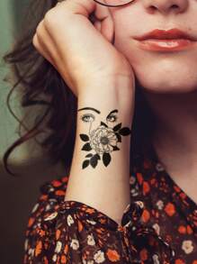 4張/套情侶小圖案組合臨時紋身貼 - 黑色 - 查看 2