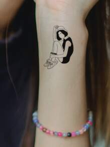 4張/套情侶小圖案組合臨時紋身貼 - 黑色 - 查看 4