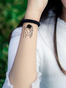 4張/套情侶小圖案組合臨時紋身貼 - 黑色 - 查看 6