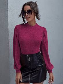 SHEIN Clasi Áo thun nữ màu trơn Thanh lịch - Màu Hoa hồng đỏ - Xem 3