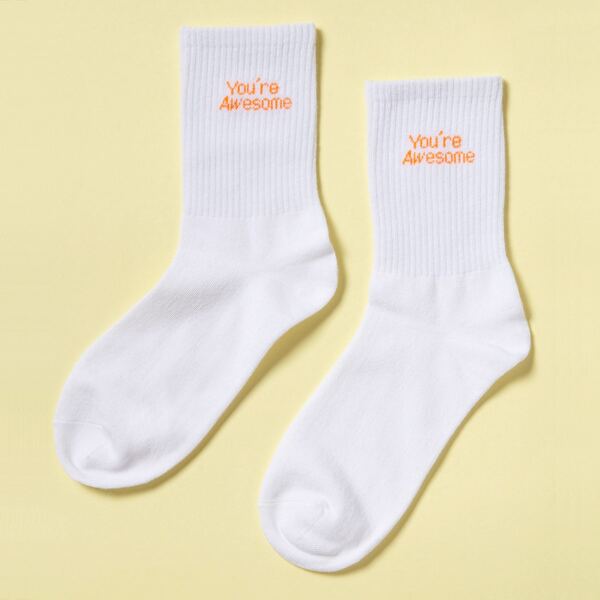 

Letter Graphic Crew Socks, White