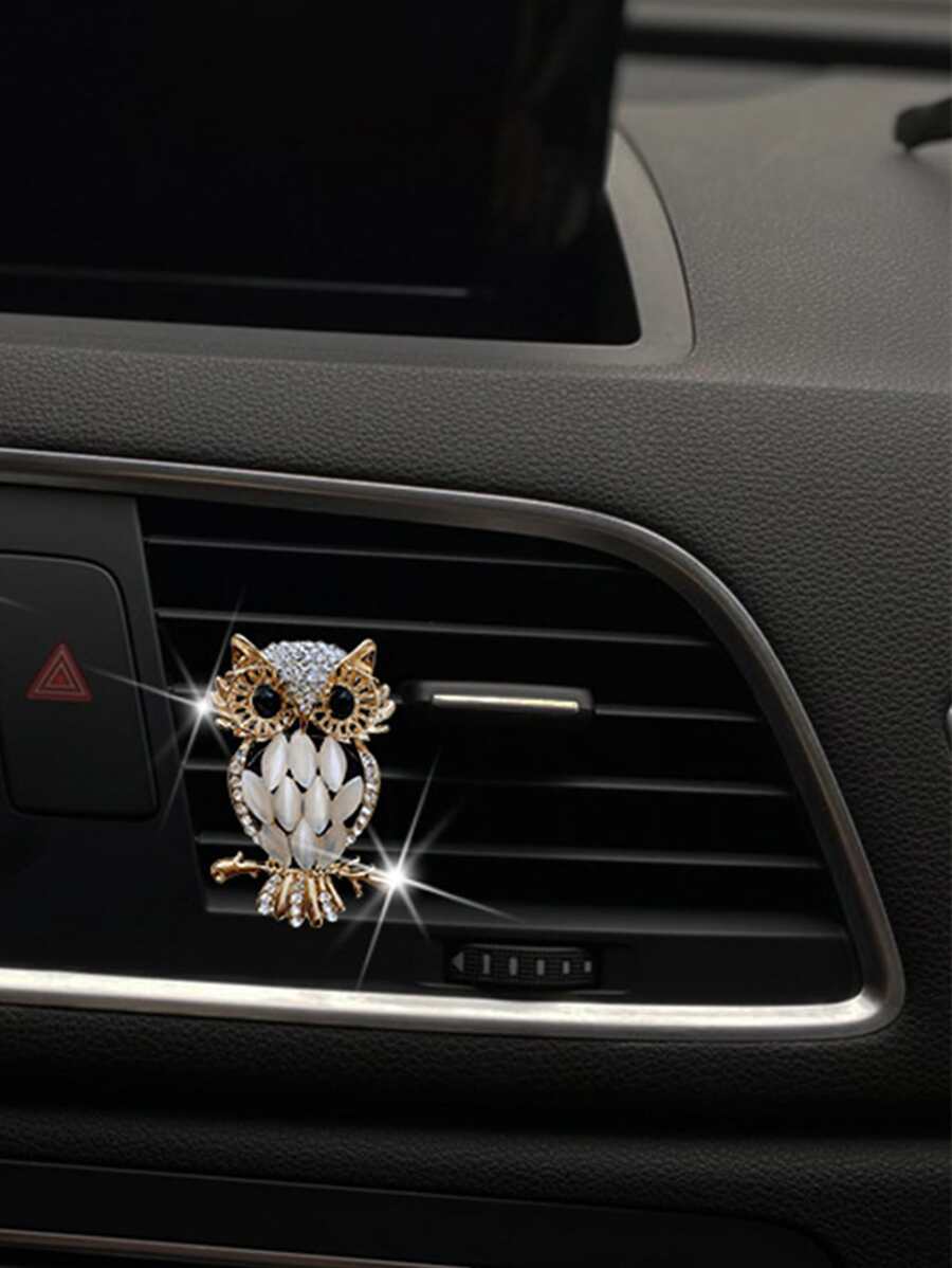 Rhinestone trang trí con cú thiết kế cửa thoát khí xe clip - trắng - Xem 1