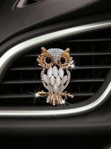 Rhinestone trang trí con cú thiết kế cửa thoát khí xe clip - trắng - Xem 2