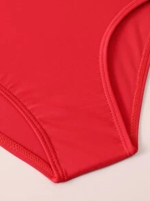 小女孩荷葉邊不對稱單肩連體泳衣