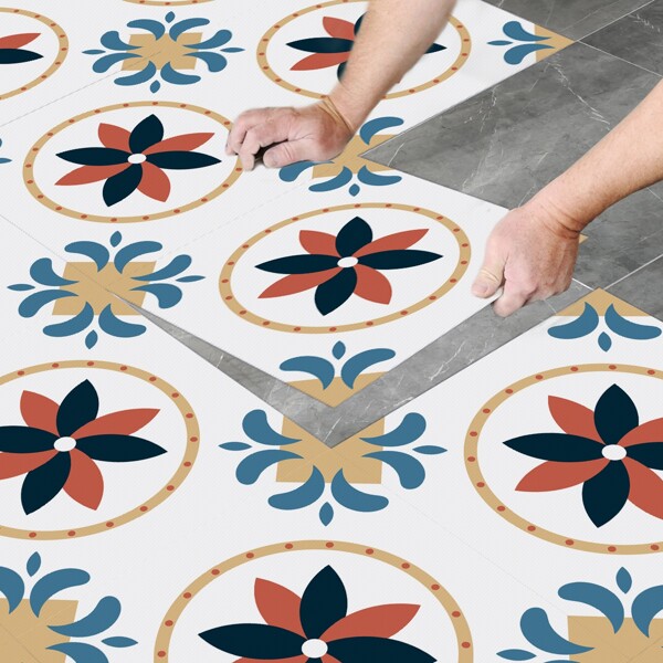 

2pcs Flower Print Floor Sticker, Multicolor