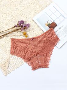 花邊蕾絲底褲內衣 - 藕粉色 - 查看 5