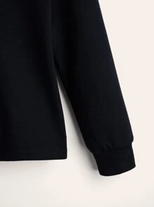 SHEIN Leap Crew Tween Boy Horse Embroidery Contrast Trim Polo Shirt - Black - View 3