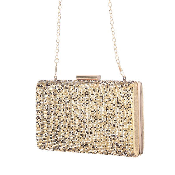 

Rhinestone Decor Glitter Box Bag, Gold