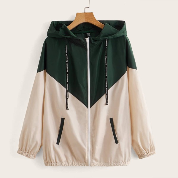 

Color Block Zip Up Drawstring Hooded Jacket, Multicolor