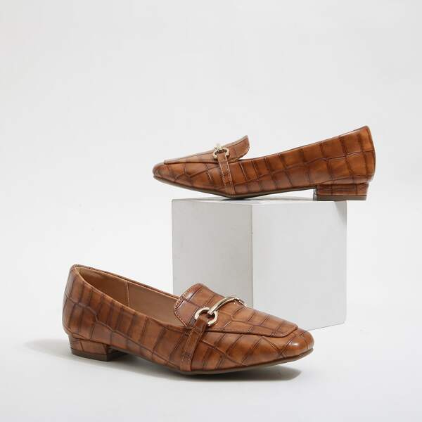 

Metal Decor Textured Loafers, Brown