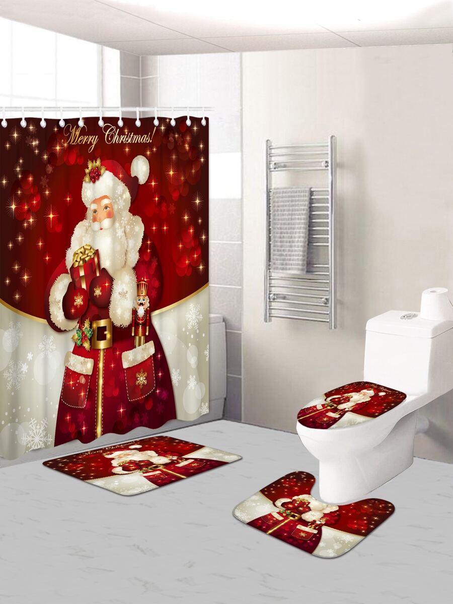1入組聖誕老人印花浴室毯或者1入組浴簾 - 彩色 - 查看 1