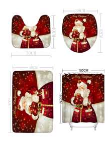 1入組聖誕老人印花浴室毯或者1入組浴簾 - 彩色 - 查看 3