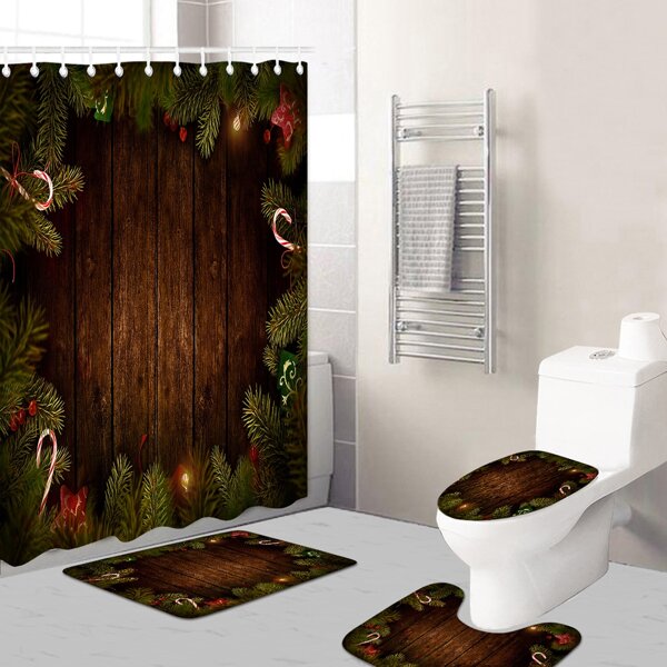 

1pc Christmas Board Print Bath Rug Or 1pc Shower Curtain, Multicolor