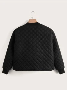 Abrigo acolchado y acolchado con cuello de béisbol de talla grande para el invierno - Negro - Ver 2