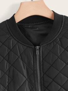 Abrigo acolchado y acolchado con cuello de béisbol de talla grande para el invierno - Negro - Ver 4