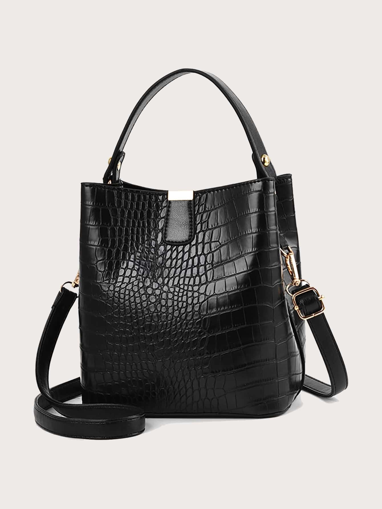 Yogodlns 大容量、轻便、便携、时尚迷你鳄鱼压纹顶部手柄水桶包鳄鱼压纹水桶包，人造皮革单肩包女士斜挎包，母亲节礼物送给妈妈，适合女孩、女士、大学生、新秀和白领，适合秋冬必备，适合通勤、大学，适合秋冬女士钱包复古鳄鱼皮水桶包女士鳄鱼纹手提包容量鳄鱼皮单肩斜挎包女士 PU 钱包，商务休闲女包，非常适合办公室、商务和工作