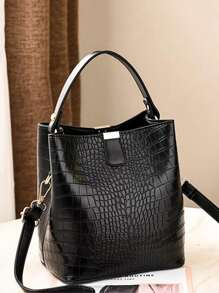 Yogodlns 大容量、轻便、便携、时尚迷你鳄鱼压纹顶部手柄水桶包鳄鱼压纹水桶包，人造皮革单肩包女士斜挎包，母亲节礼物送给妈妈，适合女孩、女士、大学生、新秀和白领，适合秋冬必备，适合通勤、大学，适合秋冬女士钱包复古鳄鱼皮水桶包女士鳄鱼纹手提包容量鳄鱼皮单肩斜挎包女士 PU 钱包，商务休闲女包，非常适合办公室、商务和工作