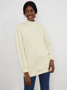 SHEIN Unity Mock Neck Longline Sweatshirt - Beige - View 1