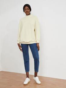 SHEIN Unity Mock Neck Longline Sweatshirt - Beige - View 3