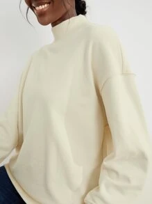 SHEIN Unity Mock Neck Longline Sweatshirt - Beige - View 4