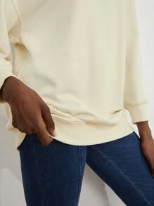 SHEIN Unity Mock Neck Longline Sweatshirt - Beige - View 7