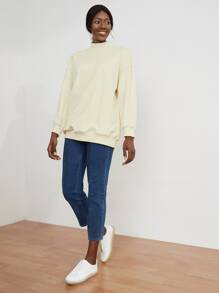 SHEIN Unity Mock Neck Longline Sweatshirt - Beige - View 8