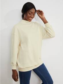 SHEIN Unity Mock Neck Longline Sweatshirt - Beige - View 9