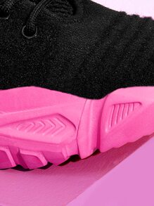 Knit Design Lace-up Chunky Sneakers - Black - View 3