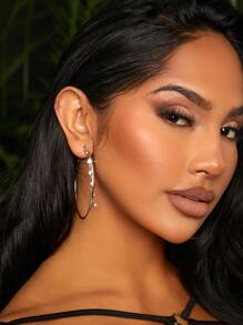 SHEIN SXY Rhinestone Decor Hoop Earrings - Silver - View 3