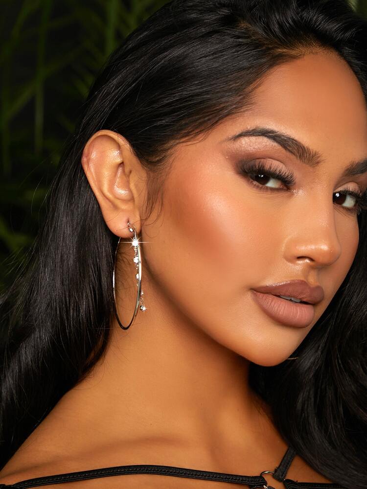 SHEIN SXY Pendientes de aro con diseño de diamante de imitación - Plateado - Añade 3