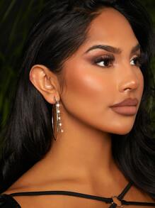 SHEIN SXY Rhinestone Decor Hoop Earrings - Silver - View 5