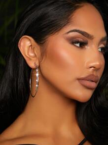 SHEIN SXY Rhinestone Decor Hoop Earrings - Silver - View 6