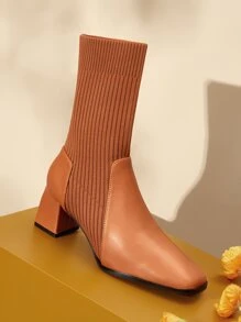 CUCCOO BASICS Giày nữ Chi tiết bảng tối giản Mũi vuông Giày bốt đan màu nâu thanh lịch - màu nâu - Xem 8