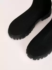 CUCCOO BASICS Women Shoes Minimalist Knit Detail Thick Sole Black Over Knee Boots Vacation Shoes Summer Back To School Shoes College Student Shoes Spring Shoes Spring Break Easter