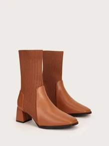 CUCCOO BASICS Giày nữ Chi tiết bảng tối giản Mũi vuông Giày bốt đan màu nâu thanh lịch - màu nâu - Xem 5