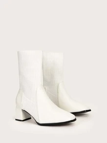CUCCOO BASICS Minimalist Panel Detail Sock Boots - White - View 3
